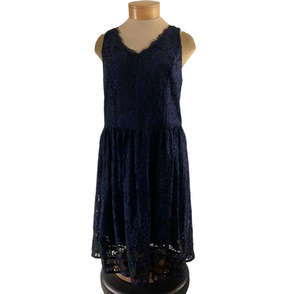 Luxe by Carmen Marc Valvo Women's 16 Lace Dress Navy Deep V-Back - Picture 1 of 12